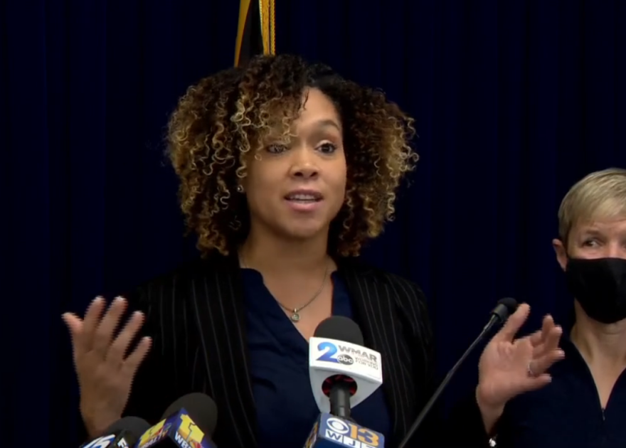 Baltimore City State's Attorney Marilyn Mosby speaks during a Tuesday news conference.