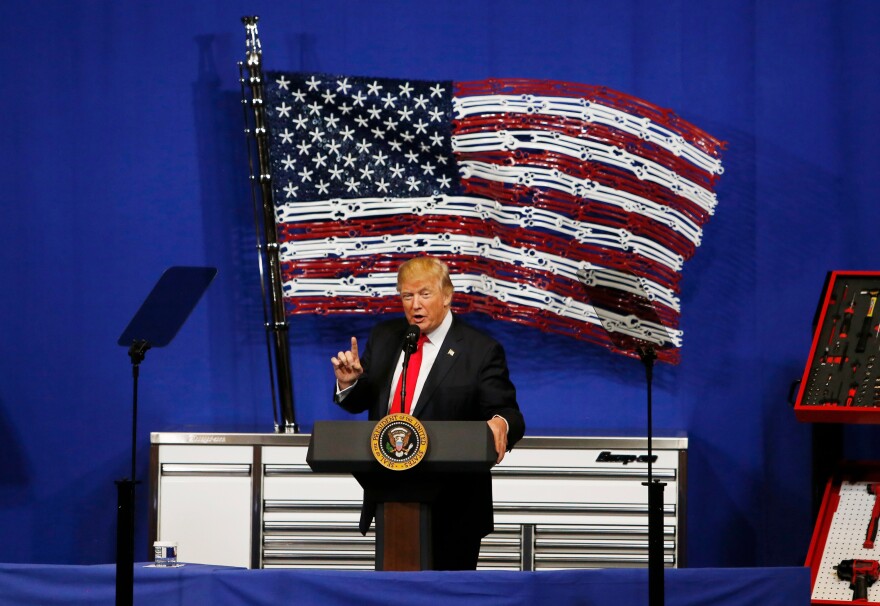 President Trump speaks at the Snap-on tools company in Wisconsin on Tuesday.