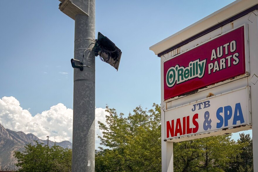 An automatic license plate reader camera on a traffic light pole in Salt Lake County, July 30, 2026.