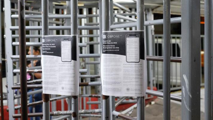 Posters explaining how CBP One works for asylum applications were posted at a quiet DeConcini Port of Entry just ahead of the ending of Title 42 on May 11, 2023.