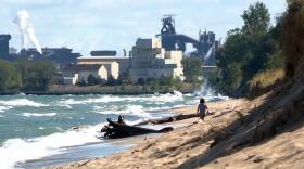 The view of U.S. Steel from Indiana Dunes National Park.