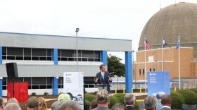 Gov. Glenn Youngkin speaks at the Surry County nuclear power plant in July. (Image: Laura Philion)