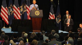 President Barack Obama talks to a crowd at Northwestern High School in Flint, Michigan on May 4, 2016.
