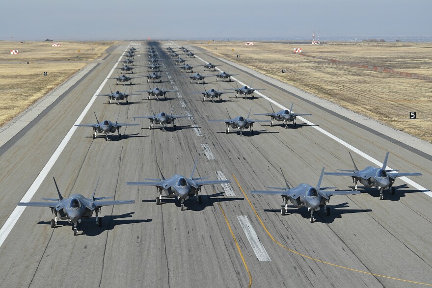 Pilots from the 388th and 419th Fighter Wings taxi F-35As on the runway in preparation for a combat power exercise Nov. 19, 2018, at Hill Air Force Base, Utah.