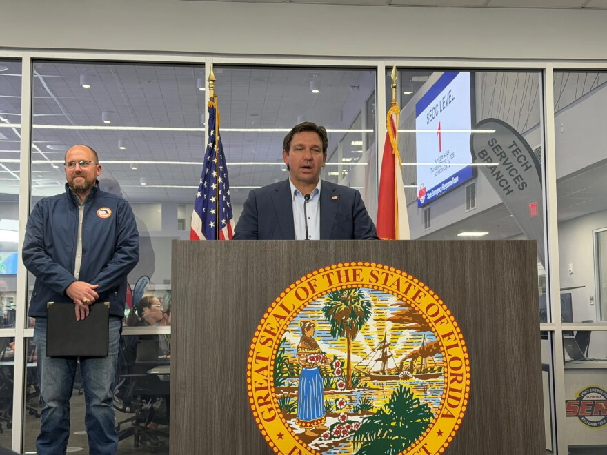 Gov. Ron DeSantis gives a briefing on Hurricane Isaias at the state Emergency Operations Center in Tallahassee, October 8, 2026.