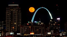 The "Snow Moon" rises over the St. Louis skyline on Sunday, Feb. 25, 2024. This weekend's full moon will appear roughly 10% smaller than others because it's a bit farther from the Earth than normal, according to scientists at Johns Hopkins University.