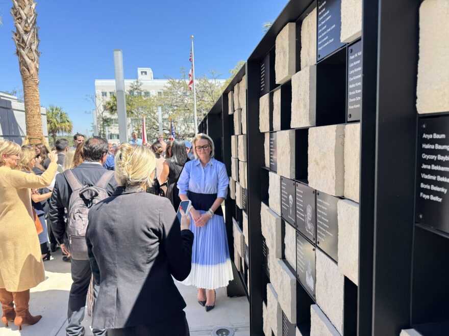 Rep. Hillary Cassel poses in front of the Holocaust memorial outside the Florida Capitol on March 25, 2025. (Photo by Jay Waagmeester/Florida Phoenix)