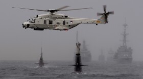 Helicopter belonging to the Netherlands participates in NATO's Dynamic Mongoose anti-submarine exercise in the North Sea, off the coast of Norway, on May 4, 2015.