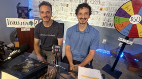 David Capello on the left, Christian Capello on the right, sitting in their home studio in Orchard Park