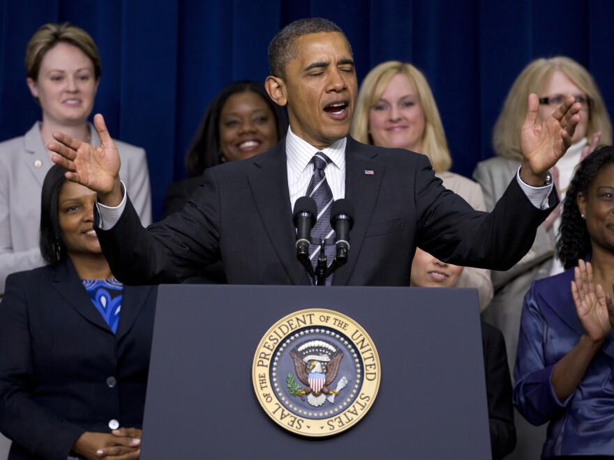 President Obama speaks at a White House forum on women's issues on April 6.