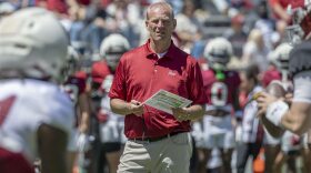 FILE - Alabama head coach Kalen DeBoer watches during Alabama's A-Day NCAA college football practice and autograph session, Saturday, April 12, 2025, in Tuscaloosa, Ala. (AP Photo/Vasha Hunt, File)