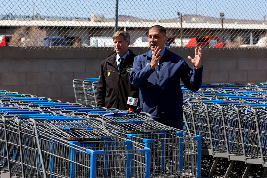 Solid Waste Department Director Matthew Whelan (right) and Albuquerque Mayor Tim Keller (left) address the media on Monday, March 27th, 2023