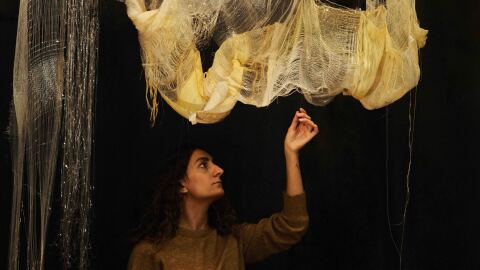 Artist Zara Shahi like to combine new and old media, like photography and weaving.