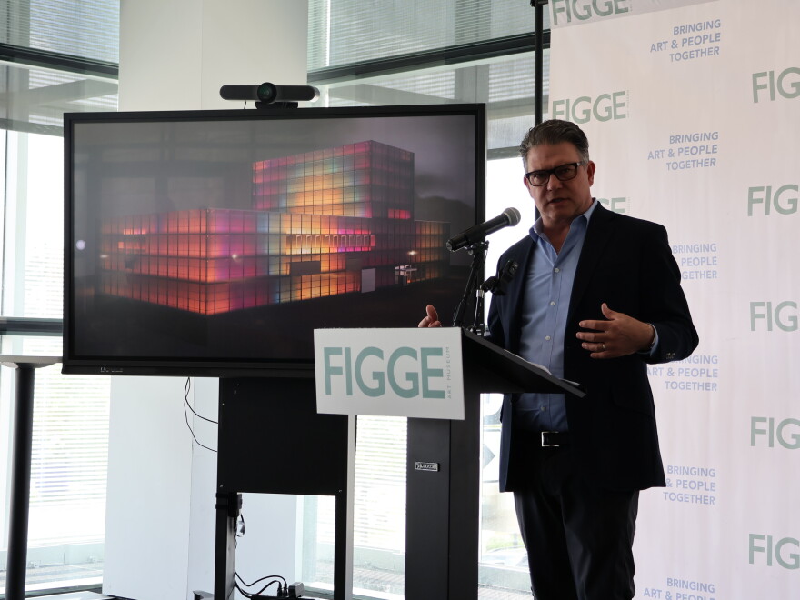 Internationally acclaimed artist Leo Villareal discusses his work on the Figge's new light installation at a press conference on Friday, May 16, 2025.