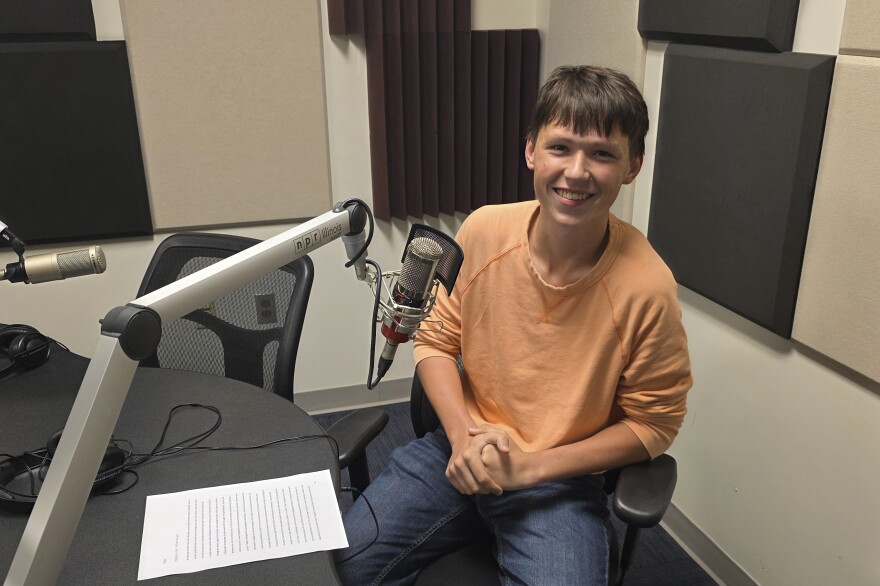 William Wujek at the mic in NPR Illinois Studio F