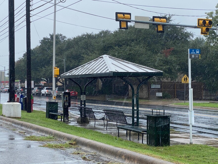 The bus stop on South First Street near William Cannon Drive, where John Young was found shot to death early in the morning of Sept. 16.