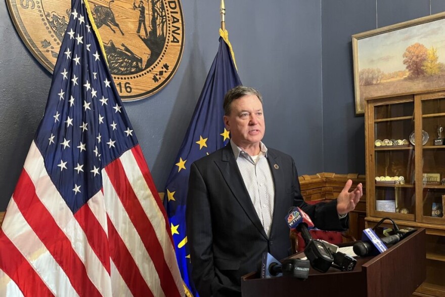 Attorney General Todd Rokita speaks to the media on Friday, March 21, 2025.