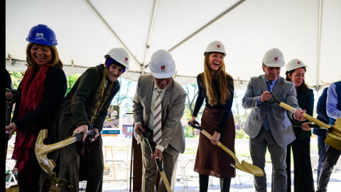 Beth-El Center Executive Director Jennifer Paradis (4th from left) joins officials “as they break ground” during a ceremony on October 19, 2026 celebrating the forthcoming construction of the Beth-El Center n Milford.