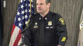 Interim Cincinnati Police Chief Adam Hennie at a press conference in March, 2026.