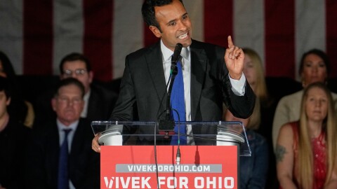 Vivek Ramaswamy, a Republican candidate for governor of Ohio, speaks at a rally Wednesday, Jan. 7, 2026, in Cleveland. (AP Photo/Sue Ogrocki)