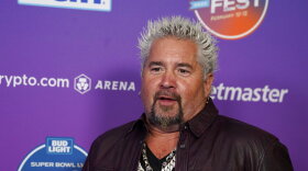 Chef Guy Fieri arrives on day three of the Bud Light Super Bowl Music Fest, Saturday, Feb. 12, 2022, at Crypto.com Arena in Los Angeles.