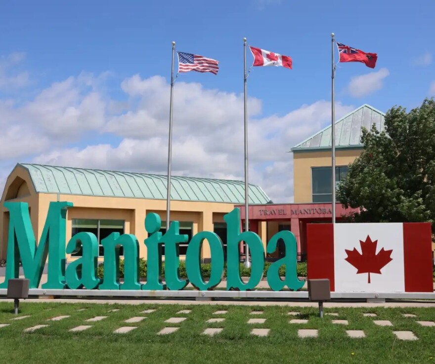 A “Travel Manitoba” rest stop sits just north of the Pembina-Emerson border crossing | MPR News