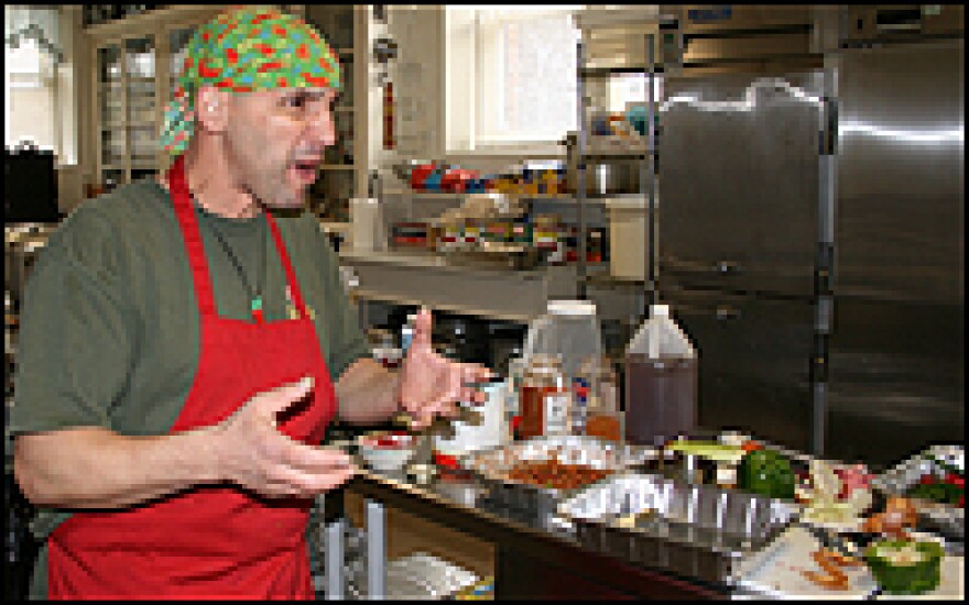 Mick Kipp, dressed for work in his Baltimore kitchen.