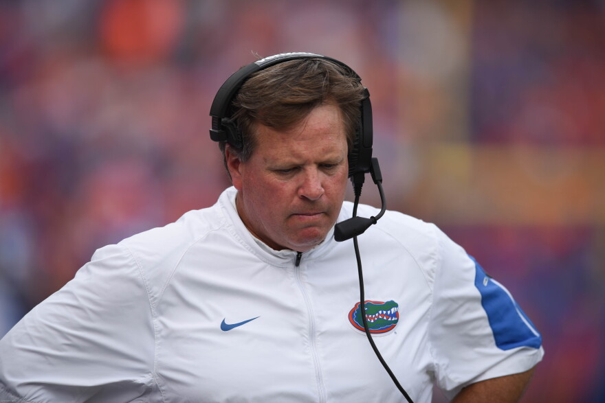 Florida coach Jim McElwain looks on as his team struggles to score points, and stop FAU's offense. (Greenberry Taylor/ WUFT News)