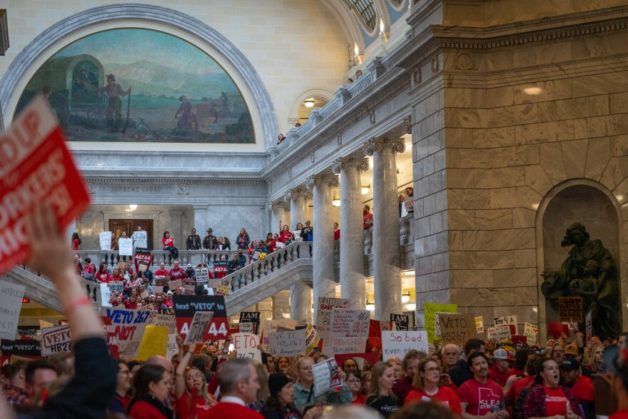 The rally crowd filled the second floor of the capitol and because it was so crowded, some gathered on the steps leading up to the third floor and also looked out from the upper floor balconies. The crowd’s chants against HB267 could be heard from every floor of the building.