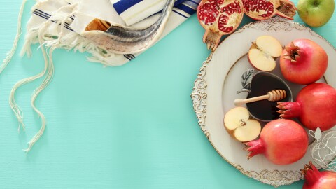 Rosh hashanah (jewish New Year holiday) concept. Traditional symbols