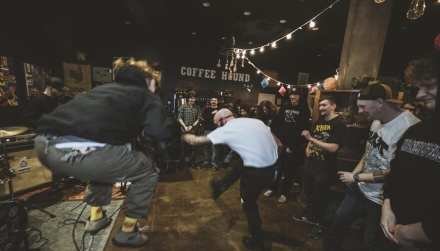 The band SLAAT performs at Coffee Hound in downtown Harrisonburg in February, after moving their show from, first, The Golden Pony, and then an alternate venue.