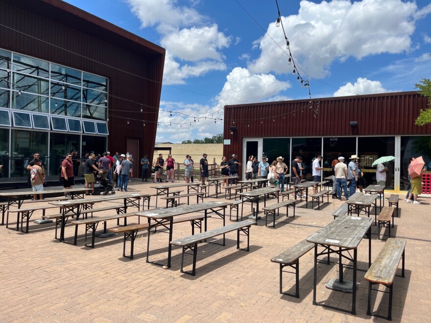 People lined up at Alamo Beer Company on July 26th. 2025 to get the first taste of Alamo Beer