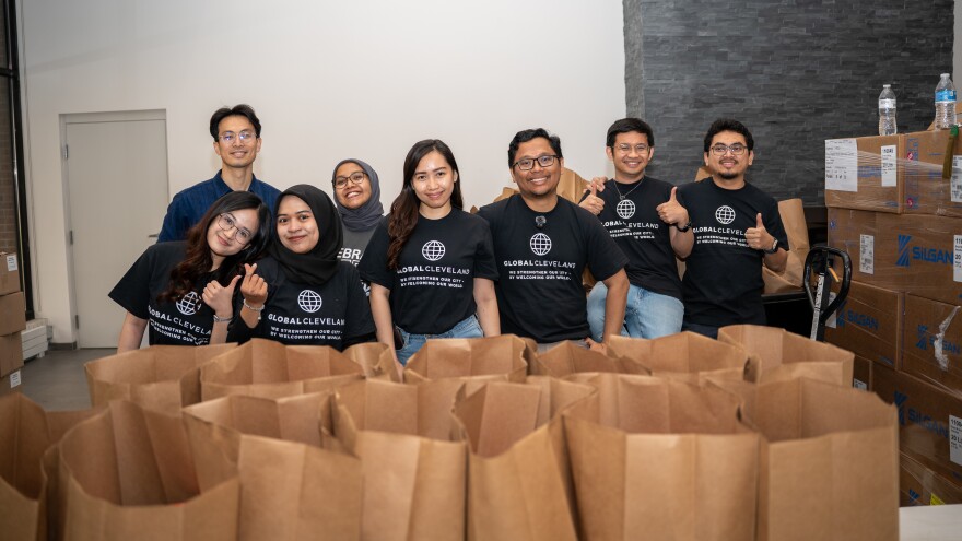 The YSEALI folks volunteered for the May Dugan Center food distribtuion program during their last morning in Cleveland.