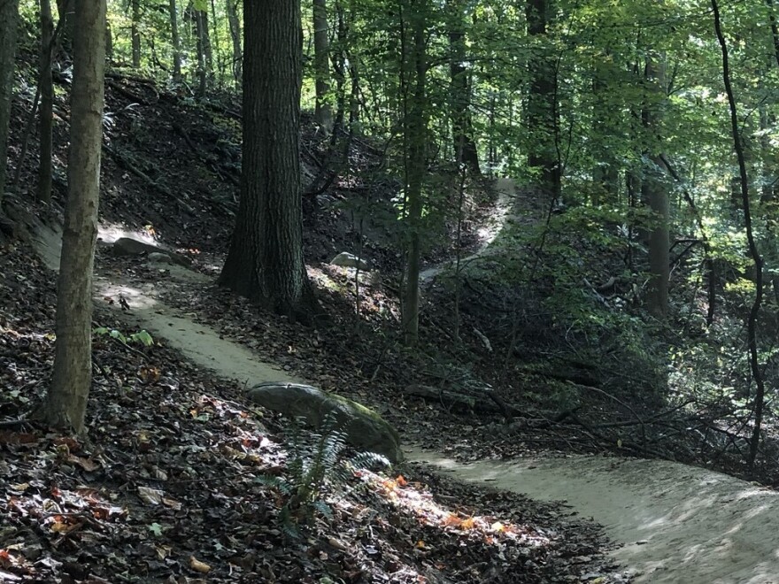 Steep terrain can be found on the trails in Cuyahoga Valley National Park, which has banned e-bikes on its dedicated mountain bike trails.