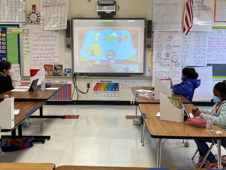 Second-graders at Oakdale Elementary School in Charlotte do a phonics lesson.