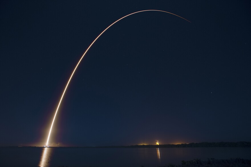 A streak from the launch of the ABS-Eutelsat 1.