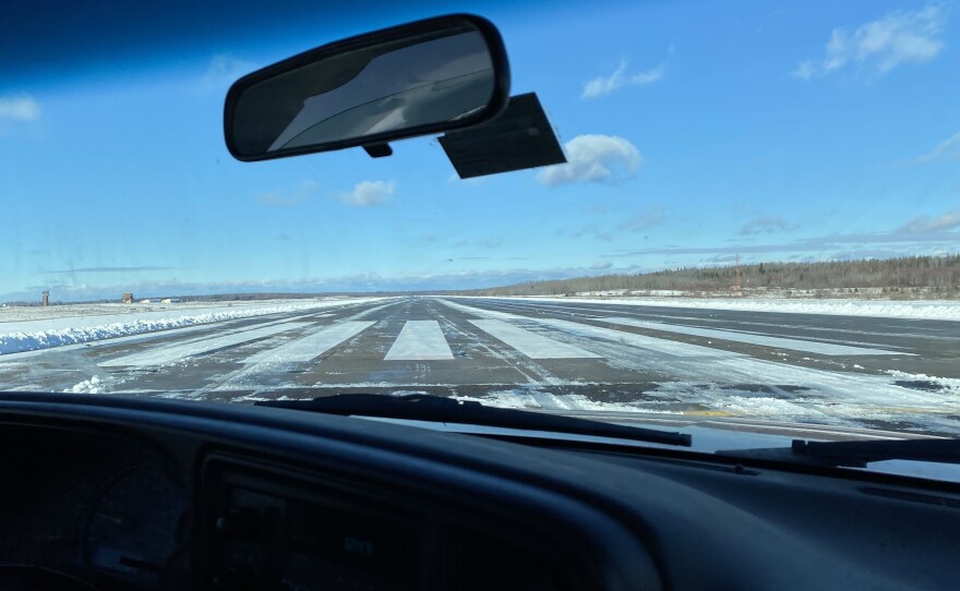 Loring Development Authority president Jonathan Judkins drives down the former base's runway on Nov. 19, 2025.
