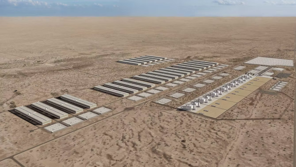 A rendering of the GW Ranch, a natural gas plant and data center campus being developed in Pecos County.