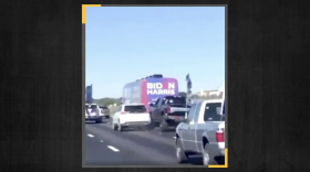 A Twitter user captured the moment a truck and vehicle collided on I-35 in Hays County on Friday.