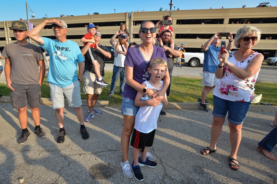 Visitors to Union Station marvel at Big Boy 4014 as it rolls through the rail yards on its initial arrival to Kansas City on Monday.