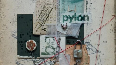a still image of power lines and other imagery like a lock and key 