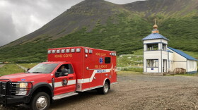 The company Osage refurbished a 2007 ambulance that had previously served rural Vermont for King Cove, seen here driven by King Cove Fire Chief Chris Babcock. (Theo Greenly/KUCB)