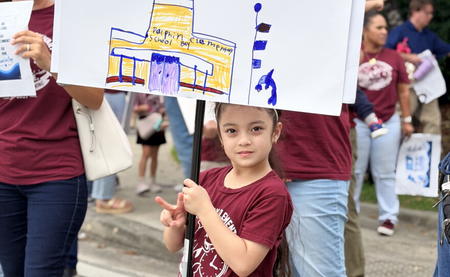 Parents and students at Dolphin Bay Elementary School organized a rally Tuesday, Sept. 28, 2026, to push back against Broward County Public Schools' proposed restructuring plan and offer an alternative for their children's education.