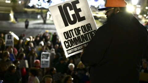 Protesters at a demonstration against U.S. Immigration and Customs Enforcement in Louisville on Thursday, January 8, 2026. 