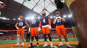 Syracuse captains (blue) ahead of Saturday’s season finale against Boston College