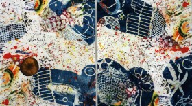 Courtesy of the artist and Bruno David Gallery Yvette Drury Dubinsky. "Fig for Lunch". 2013. Mixed media on Japanese paper. 22 x 34-1/2 inches (diptych)