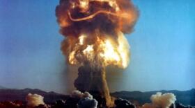 A nuclear bomb being tested in Nevada in 1957.