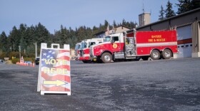 A "VOTE HERE" sign in front of the Bayside Fire Department building, Oct. 7, 2025