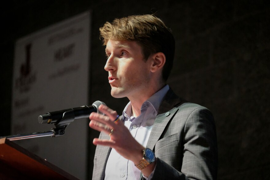 State Sen. Nate Blouin is still dealing with fallout after offensive online posts from over a decade ago resurfaced. He managed a third-place finish at the Utah Democratic Convention, April 25, 2026.