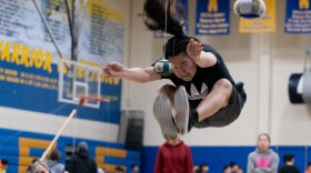Katya Carl of Kwigillingok competes in the Two Foot High Kick at the NYO Bethel Invitational at Bethel Regional High School on March 31, 2023.